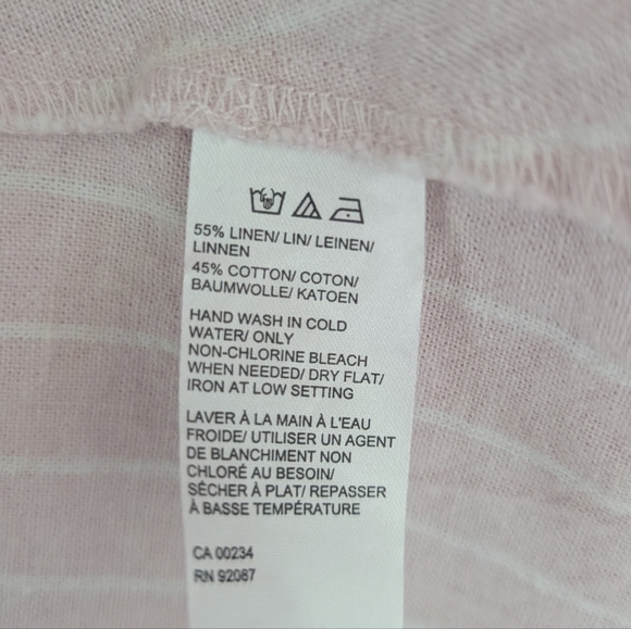 Saks Fifth Avenue Womens Size12 Linen Blend Dress Pink White Stripe Off Shoulder - Picture 8 of 8